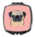 Checkerboard Pink Fawn Pug Compact Mirror Decorative Travel Makeup Mirror for Women Girls Gifts Pocket Makeup Mirror Folding Handheld