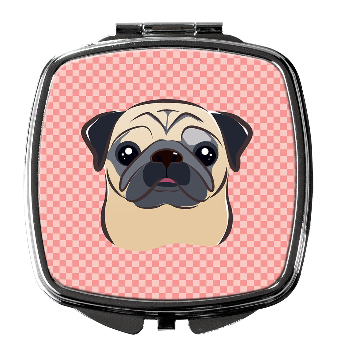 Checkerboard Pink Fawn Pug Compact Mirror Decorative Travel Makeup Mirror for Women Girls Gifts Pocket Makeup Mirror Folding Handheld