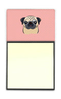 Checkerboard Pink Fawn Pug Watercolor Sticky Note Holder Refillable Dispenser Desk Accessory 3x3 Pad Gift
