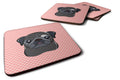 Checkerboard Pink Black Pug Foam Coasters Set of 4 Cup Coasters for Indoor Outdoor, Tabletop Protection, Anti Slip, Mouse pad Material