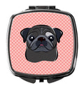 Checkerboard Pink Black Pug Compact Mirror Decorative Travel Makeup Mirror for Women Girls Gifts Pocket Makeup Mirror Folding Handheld