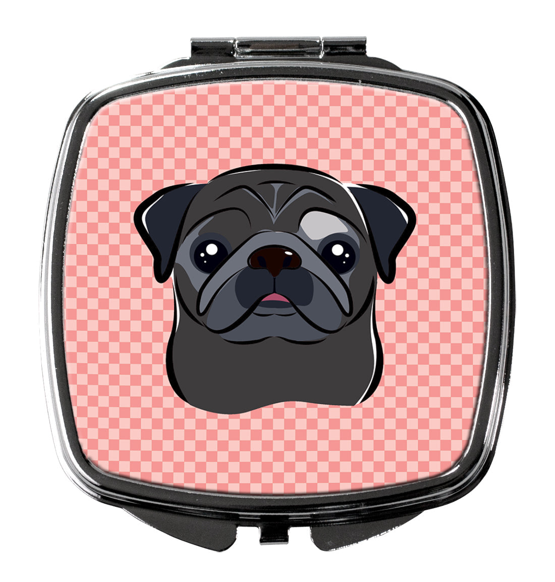 Checkerboard Pink Black Pug Compact Mirror Decorative Travel Makeup Mirror for Women Girls Gifts Pocket Makeup Mirror Folding Handheld