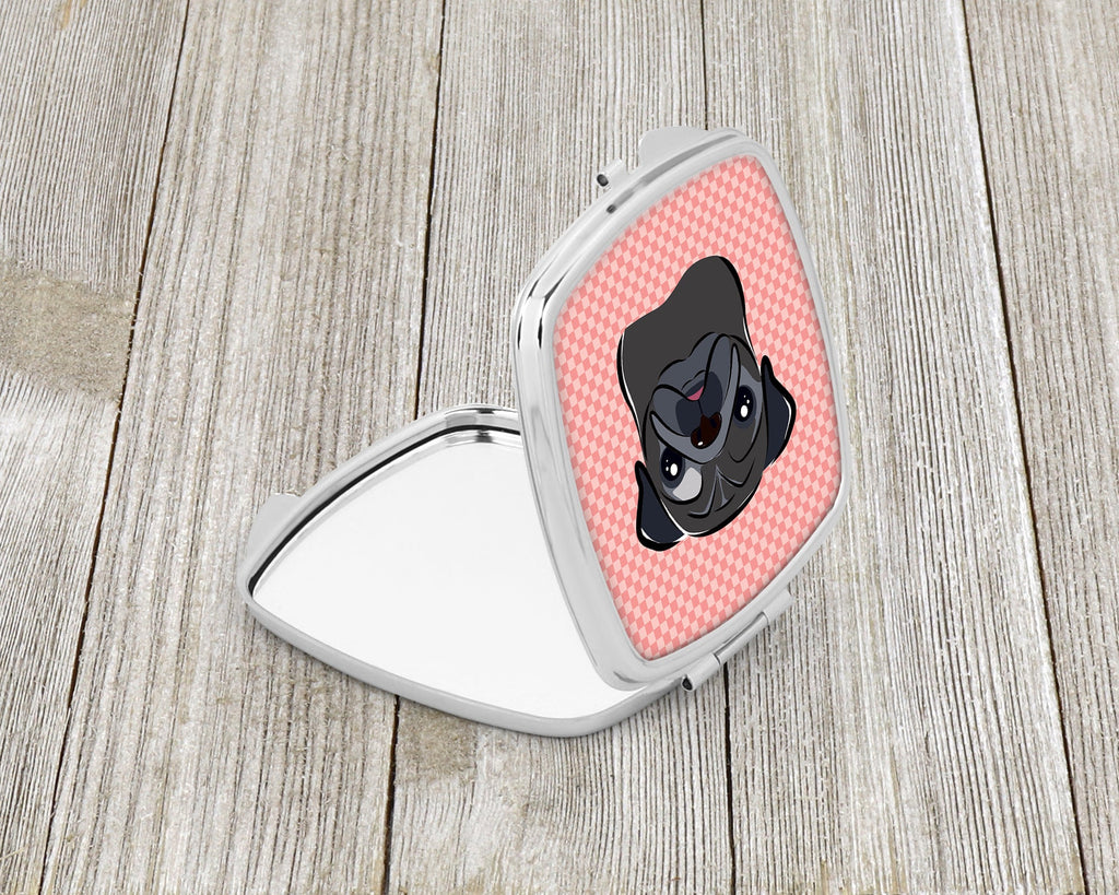 Checkerboard Pink Black Pug Compact Mirror Decorative Travel Makeup Mirror for Women Girls Gifts Pocket Makeup Mirror Folding Handheld