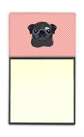 Checkerboard Pink Black Pug Watercolor Sticky Note Holder Refillable Dispenser Desk Accessory 3x3 Pad Gift