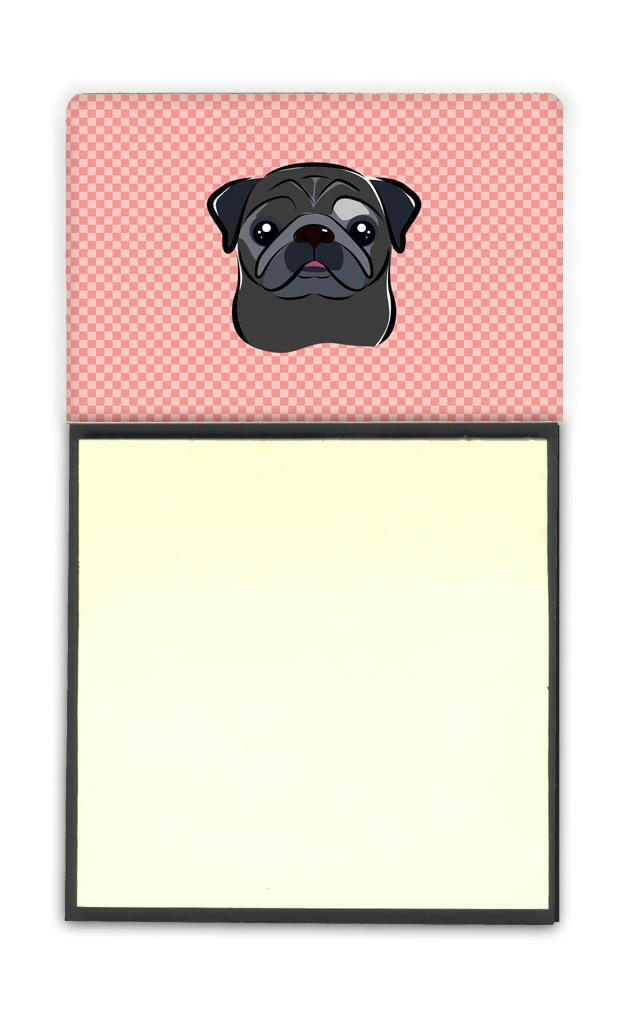 Checkerboard Pink Black Pug Watercolor Sticky Note Holder Refillable Dispenser Desk Accessory 3x3 Pad Gift