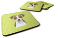 Checkerboard Lime Green Jack Russell Terrier Foam Coasters Set of 4 Cup Coasters for Indoor Outdoor, Tabletop Protection, Anti Slip, Mouse pad Material