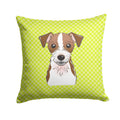 Checkerboard Lime Green Jack Russell Terrier Decorative Throw Pillow 14x14 Indoor Outdoor Accent Cushion, Fabric Cover with Insert for Sofa, Bed, Porch & Living Room