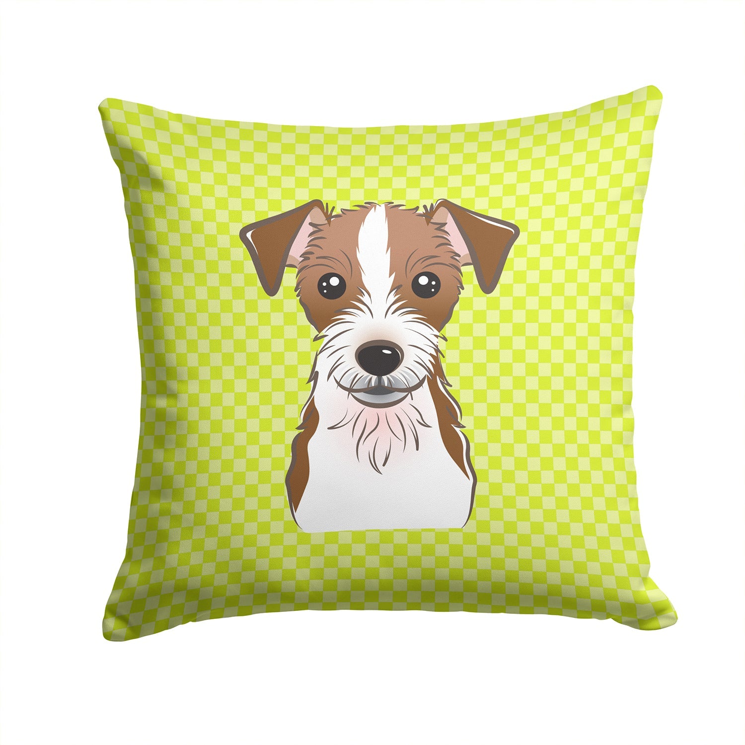 Checkerboard Lime Green Jack Russell Terrier Decorative Throw Pillow 14x14 Indoor Outdoor Accent Cushion, Fabric Cover with Insert for Sofa, Bed, Porch & Living Room