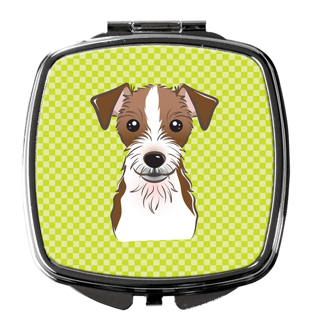 Checkerboard Lime Green Jack Russell Terrier Compact Mirror Decorative Travel Makeup Mirror for Women Girls Gifts Pocket Makeup Mirror Folding Handheld