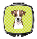 Checkerboard Lime Green Jack Russell Terrier Compact Mirror Decorative Travel Makeup Mirror for Women Girls Gifts Pocket Makeup Mirror Folding Handheld