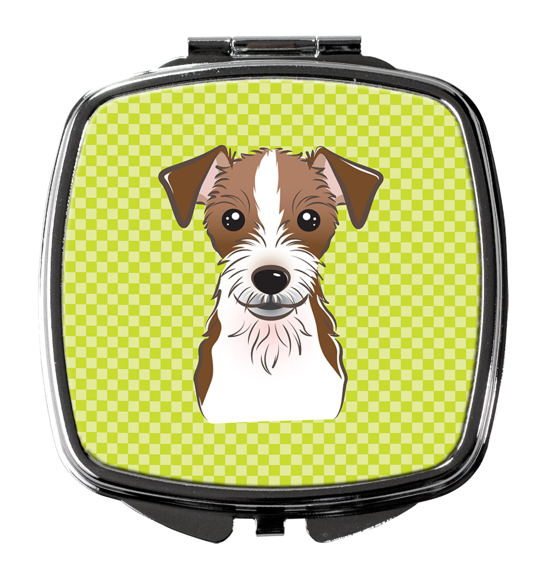 Checkerboard Lime Green Jack Russell Terrier Compact Mirror Decorative Travel Makeup Mirror for Women Girls Gifts Pocket Makeup Mirror Folding Handheld