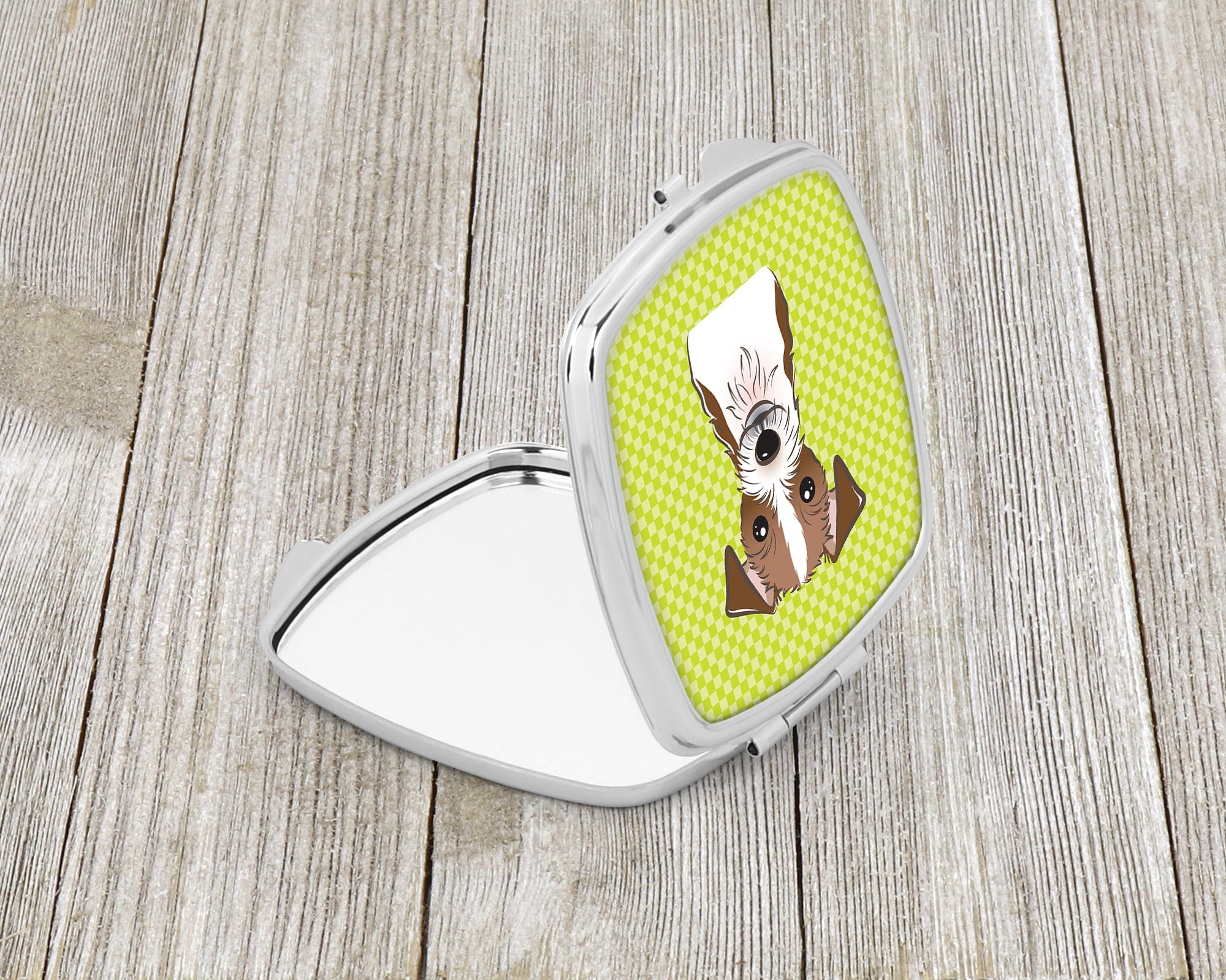 Checkerboard Lime Green Jack Russell Terrier Compact Mirror Decorative Travel Makeup Mirror for Women Girls Gifts Pocket Makeup Mirror Folding Handheld