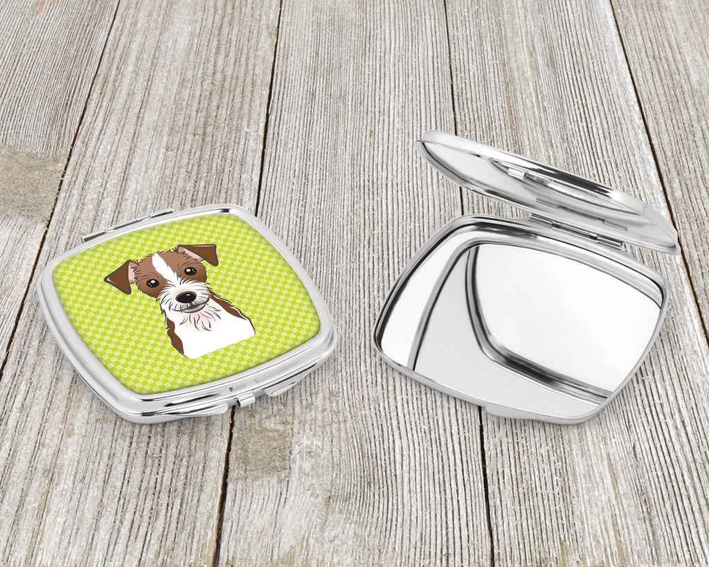 Checkerboard Lime Green Jack Russell Terrier Compact Mirror Decorative Travel Makeup Mirror for Women Girls Gifts Pocket Makeup Mirror Folding Handheld