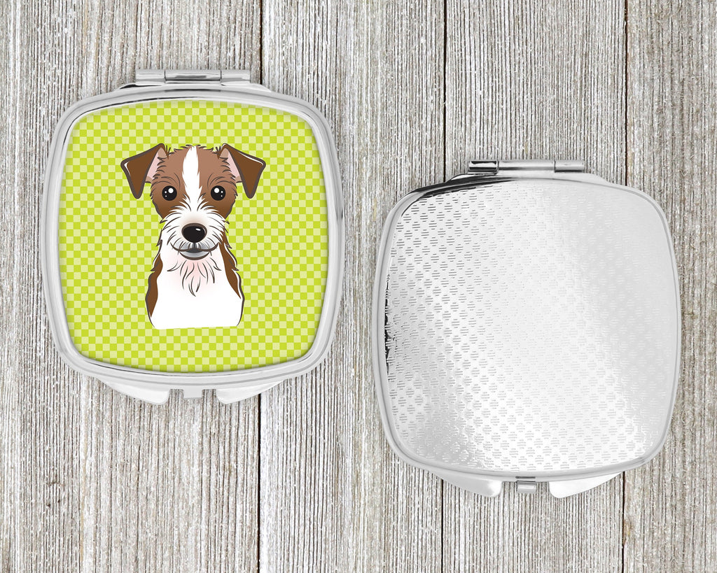 Checkerboard Lime Green Jack Russell Terrier Compact Mirror Decorative Travel Makeup Mirror for Women Girls Gifts Pocket Makeup Mirror Folding Handheld
