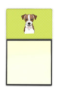 Checkerboard Lime Green Jack Russell Terrier Watercolor Sticky Note Holder Refillable Dispenser Desk Accessory 3x3 Pad Gift