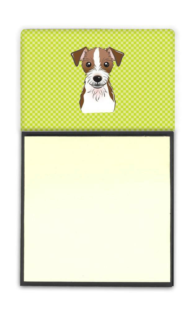 Checkerboard Lime Green Jack Russell Terrier Watercolor Sticky Note Holder Refillable Dispenser Desk Accessory 3x3 Pad Gift