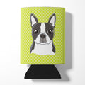 Checkerboard Lime Green Boston Terrier Can or Bottle Hugger Cooler Sleeve for Standard 12 oz Cans, Insulated Foam Beer & Soda Can Hugger Reusable