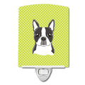 Checkerboard Lime Green Boston Terrier Ceramic Night Light Compact, UL-Certified, Ideal for Bedroom, Bathroom, Nursery, Hallway, Kitchen, 6x4x3, Multicolor