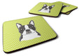 Checkerboard Lime Green Boston Terrier Foam Coasters Set of 4 Cup Coasters for Indoor Outdoor, Tabletop Protection, Anti Slip, Mouse pad Material