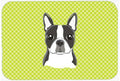 Checkerboard Lime Green Boston Terrier Mouse Pad, Heat Resistant Trivet Hot Pad , Non Slip Rubber Desk Mat, Kitchen Counter Protector, Home Office Decor Gift