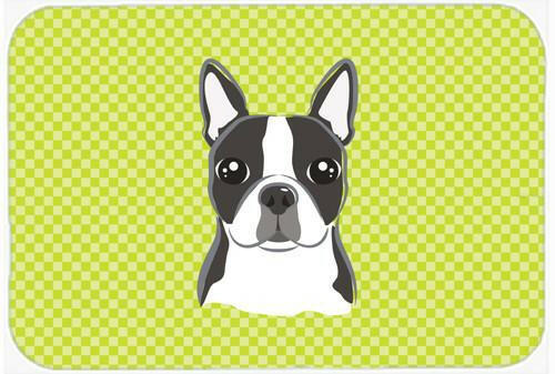 Checkerboard Lime Green Boston Terrier Mouse Pad, Heat Resistant Trivet Hot Pad , Non Slip Rubber Desk Mat, Kitchen Counter Protector, Home Office Decor Gift