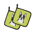 Checkerboard Lime Green Boston Terrier Pot Holder Set of 2 Heat Resistant Quilted Hot Pads 7.5 x 7.5 Inch, Insulated Kitchen Trivets for Cooking & Baking