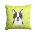 Checkerboard Lime Green Boston Terrier Decorative Throw Pillow 14x14 Indoor Outdoor Accent Cushion, Fabric Cover with Insert for Sofa, Bed, Porch & Living Room