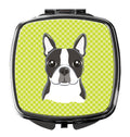 Checkerboard Lime Green Boston Terrier Compact Mirror Decorative Travel Makeup Mirror for Women Girls Gifts Pocket Makeup Mirror Folding Handheld