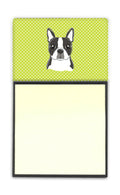 Checkerboard Lime Green Boston Terrier Watercolor Sticky Note Holder Refillable Dispenser Desk Accessory 3x3 Pad Gift