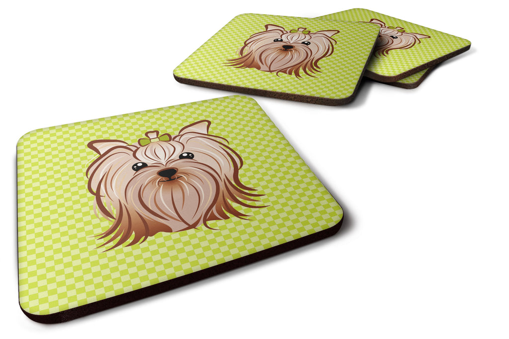 Checkerboard Lime Green Yorkie Yorkishire Terrier Foam Coasters Set of 4 Cup Coasters for Indoor Outdoor, Tabletop Protection, Anti Slip, Mouse pad Material
