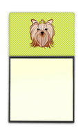 Checkerboard Lime Green Yorkie Yorkishire Terrier Watercolor Sticky Note Holder Refillable Dispenser Desk Accessory 3x3 Pad Gift