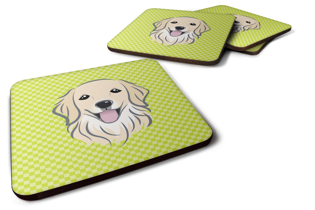 Checkerboard Lime Green Golden Retriever Foam Coasters Set of 4 Cup Coasters for Indoor Outdoor, Tabletop Protection, Anti Slip, Mouse pad Material