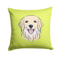 Checkerboard Lime Green Golden Retriever Decorative Throw Pillow 14x14 Indoor Outdoor Accent Cushion, Fabric Cover with Insert for Sofa, Bed, Porch & Living Room