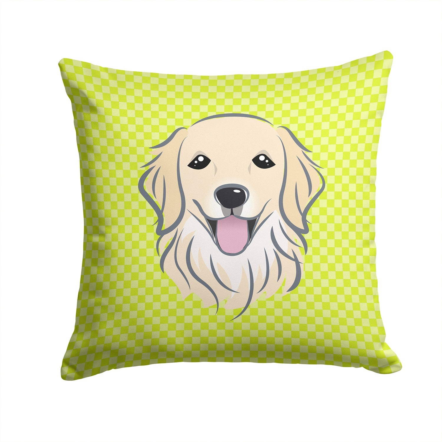 Checkerboard Lime Green Golden Retriever Decorative Throw Pillow 14x14 Indoor Outdoor Accent Cushion, Fabric Cover with Insert for Sofa, Bed, Porch & Living Room