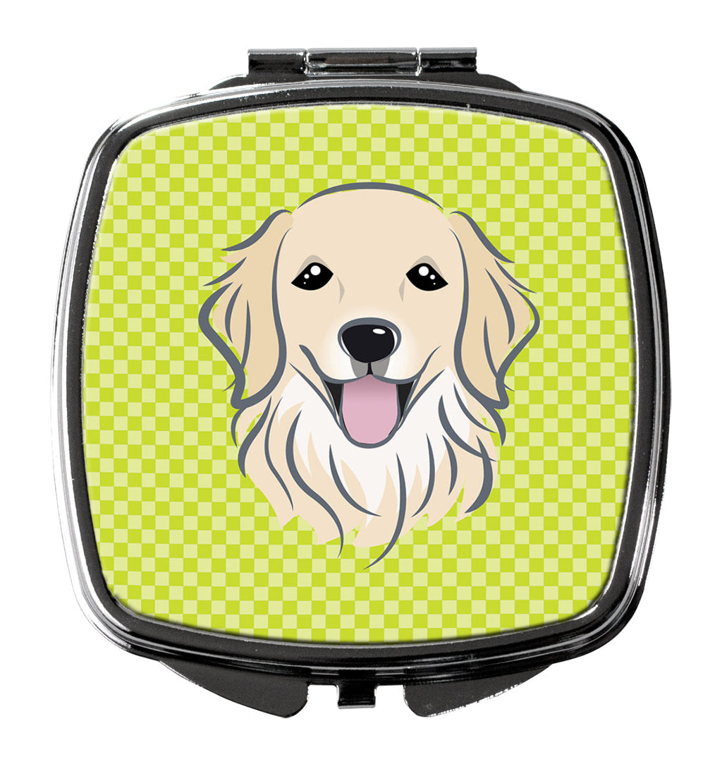 Checkerboard Lime Green Golden Retriever Compact Mirror Decorative Travel Makeup Mirror for Women Girls Gifts Pocket Makeup Mirror Folding Handheld