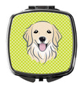 Checkerboard Lime Green Golden Retriever Compact Mirror Decorative Travel Makeup Mirror for Women Girls Gifts Pocket Makeup Mirror Folding Handheld