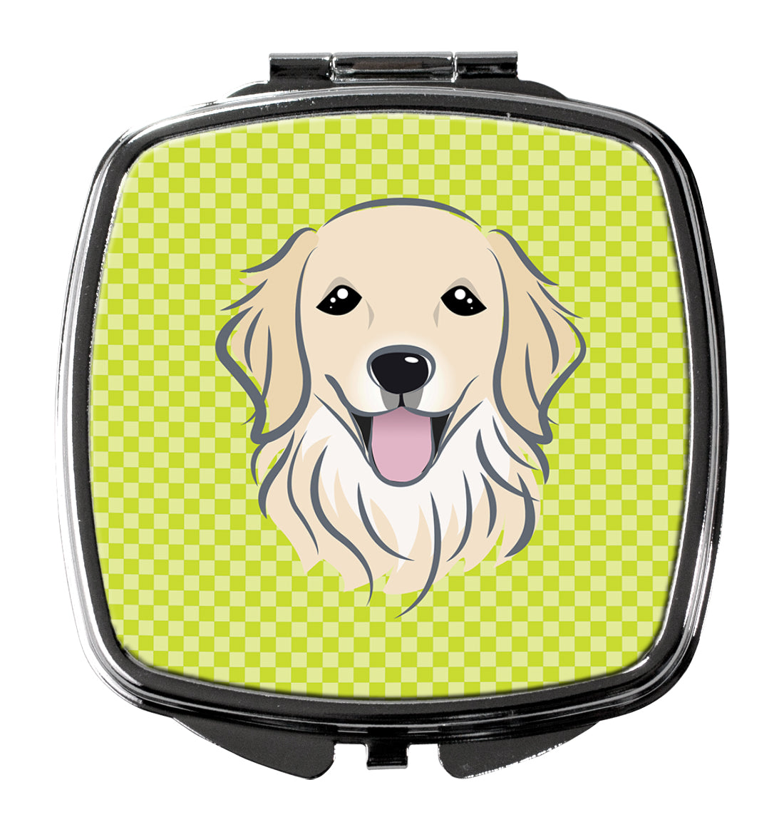 Checkerboard Lime Green Golden Retriever Compact Mirror Decorative Travel Makeup Mirror for Women Girls Gifts Pocket Makeup Mirror Folding Handheld