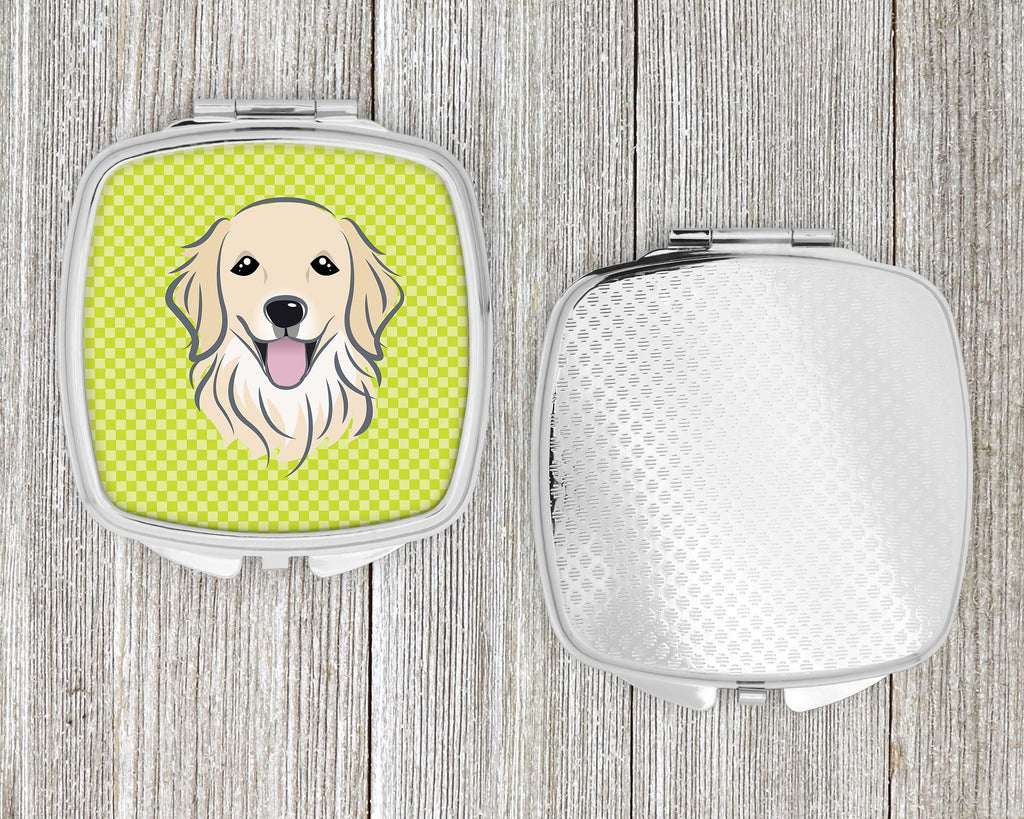 Checkerboard Lime Green Golden Retriever Compact Mirror Decorative Travel Makeup Mirror for Women Girls Gifts Pocket Makeup Mirror Folding Handheld