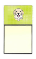 Checkerboard Lime Green Golden Retriever Watercolor Sticky Note Holder Refillable Dispenser Desk Accessory 3x3 Pad Gift