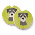 Checkerboard Lime Green Schnauzer Set of 2 Cup Holder Car Coasters Absorbent Round Sandstone Coasters Gifts for Men or Women, 2.5, Multicolor