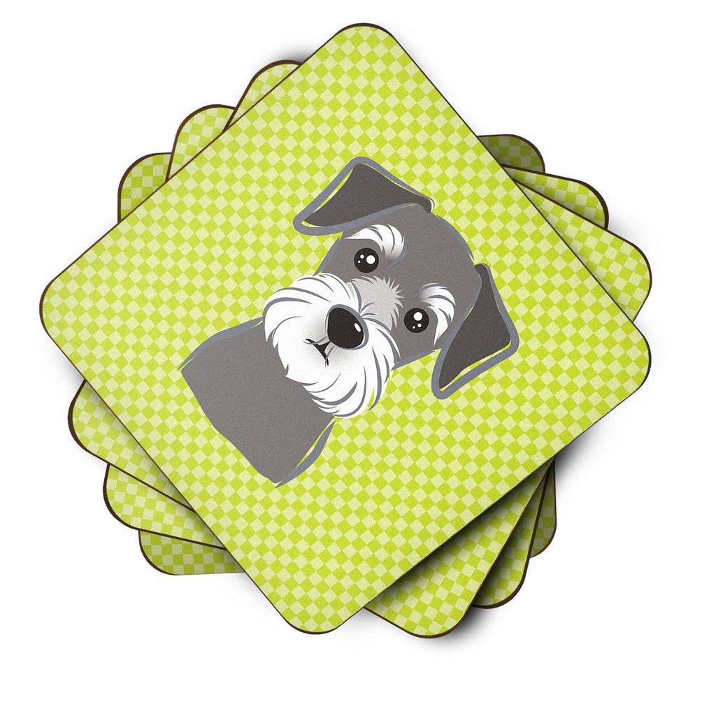 Checkerboard Lime Green Schnauzer Foam Coasters Set of 4 Cup Coasters for Indoor Outdoor, Tabletop Protection, Anti Slip, Mouse pad Material