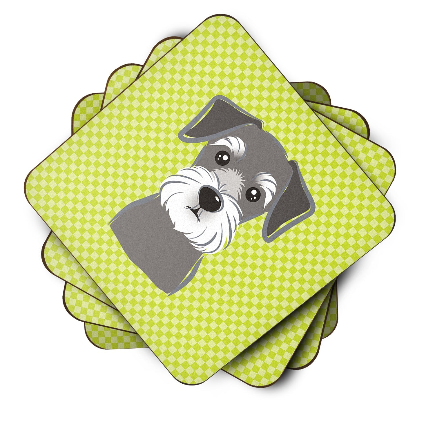 Checkerboard Lime Green Schnauzer Foam Coasters Set of 4 Cup Coasters for Indoor Outdoor, Tabletop Protection, Anti Slip, Mouse pad Material