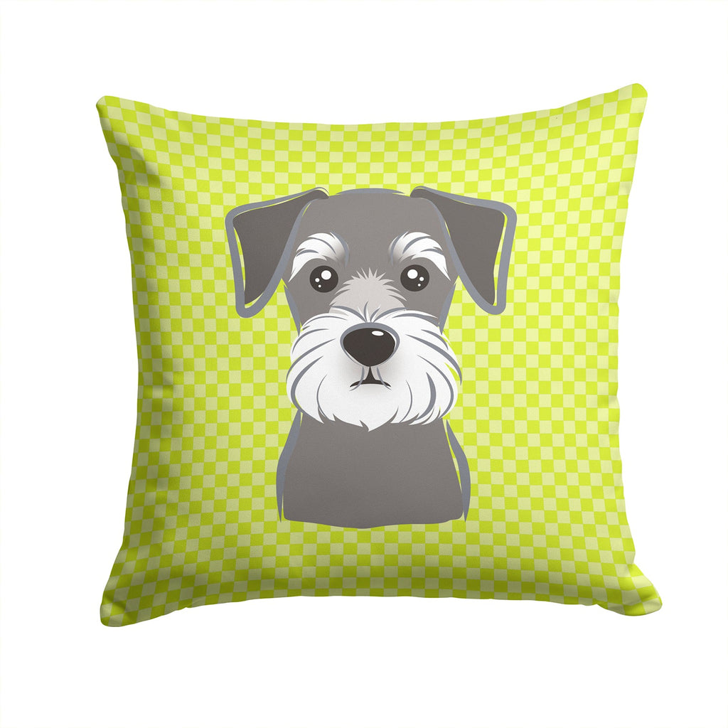 Checkerboard Lime Green Schnauzer Decorative Throw Pillow 14x14 Indoor Outdoor Accent Cushion, Fabric Cover with Insert for Sofa, Bed, Porch & Living Room