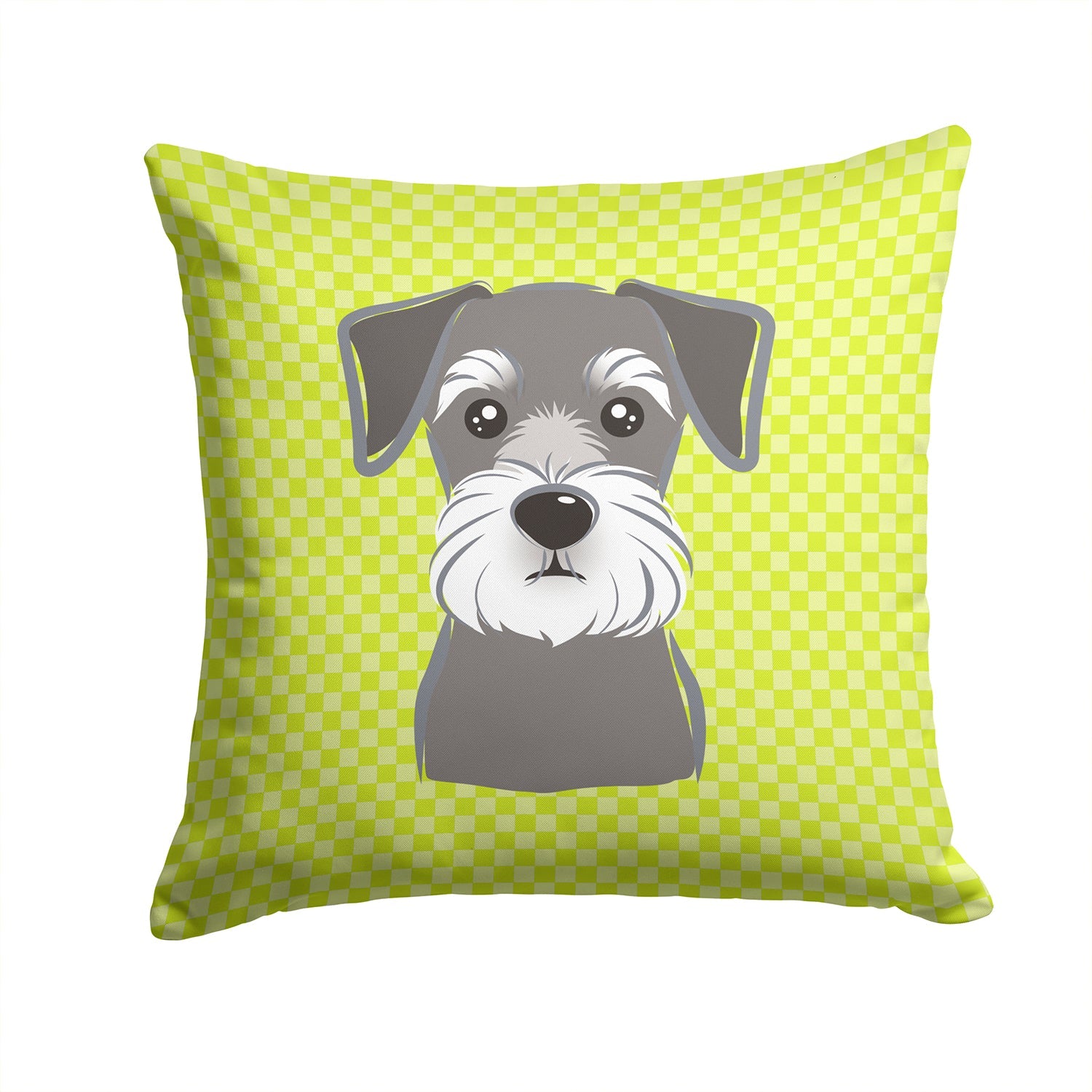 Checkerboard Lime Green Schnauzer Decorative Throw Pillow 14x14 Indoor Outdoor Accent Cushion, Fabric Cover with Insert for Sofa, Bed, Porch & Living Room