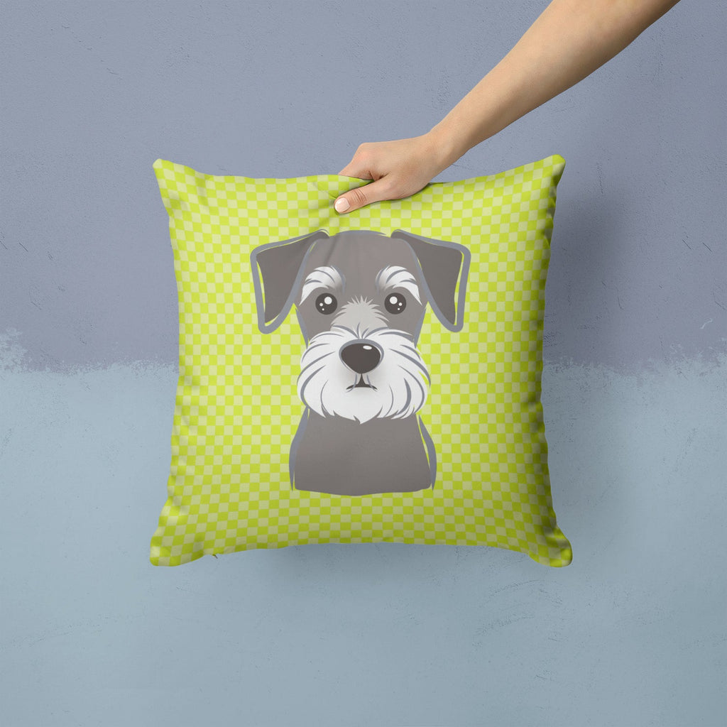 Checkerboard Lime Green Schnauzer Decorative Throw Pillow 14x14 Indoor Outdoor Accent Cushion, Fabric Cover with Insert for Sofa, Bed, Porch & Living Room