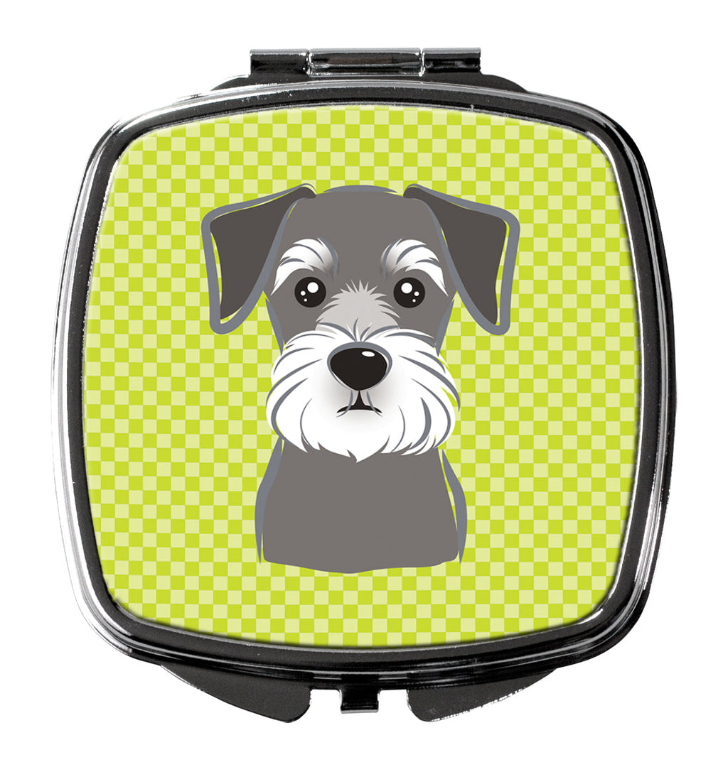 Checkerboard Lime Green Schnauzer Compact Mirror Decorative Travel Makeup Mirror for Women Girls Gifts Pocket Makeup Mirror Folding Handheld