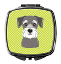 Checkerboard Lime Green Schnauzer Compact Mirror Decorative Travel Makeup Mirror for Women Girls Gifts Pocket Makeup Mirror Folding Handheld