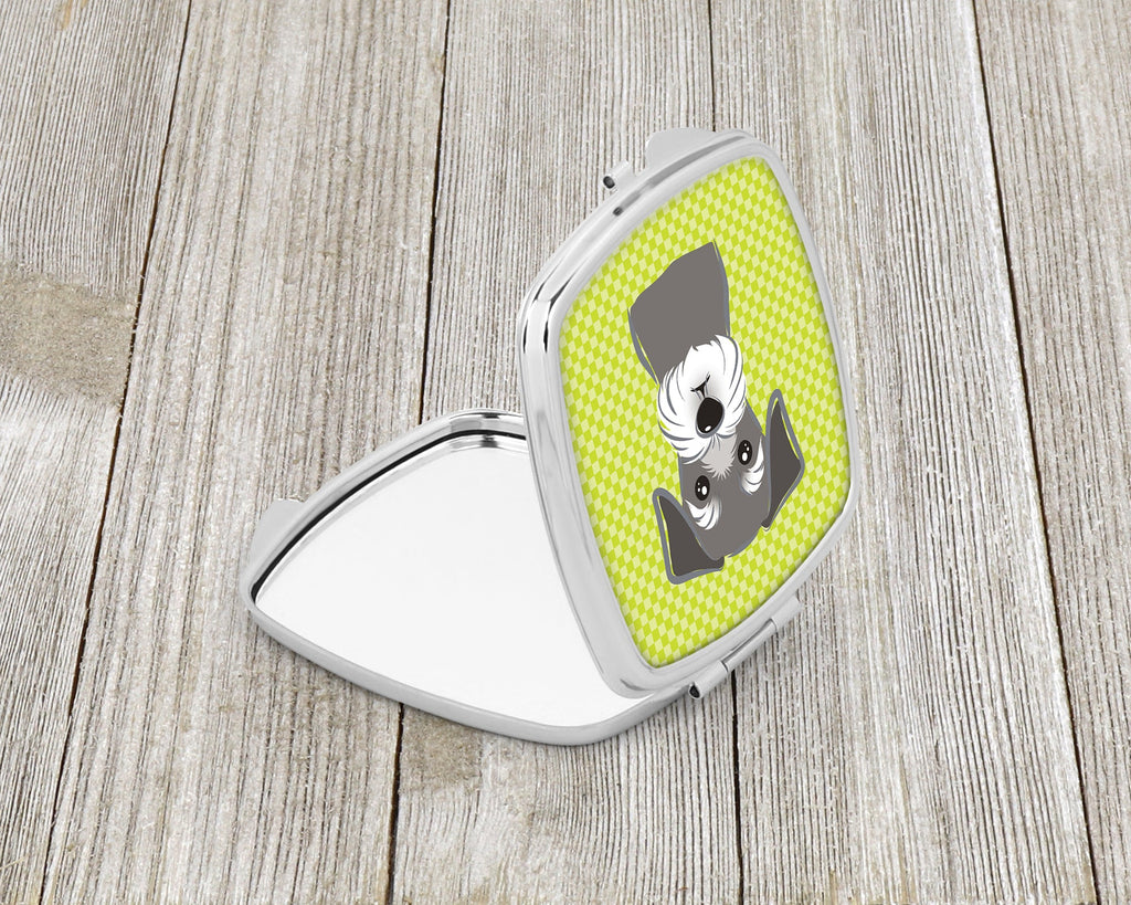 Checkerboard Lime Green Schnauzer Compact Mirror Decorative Travel Makeup Mirror for Women Girls Gifts Pocket Makeup Mirror Folding Handheld