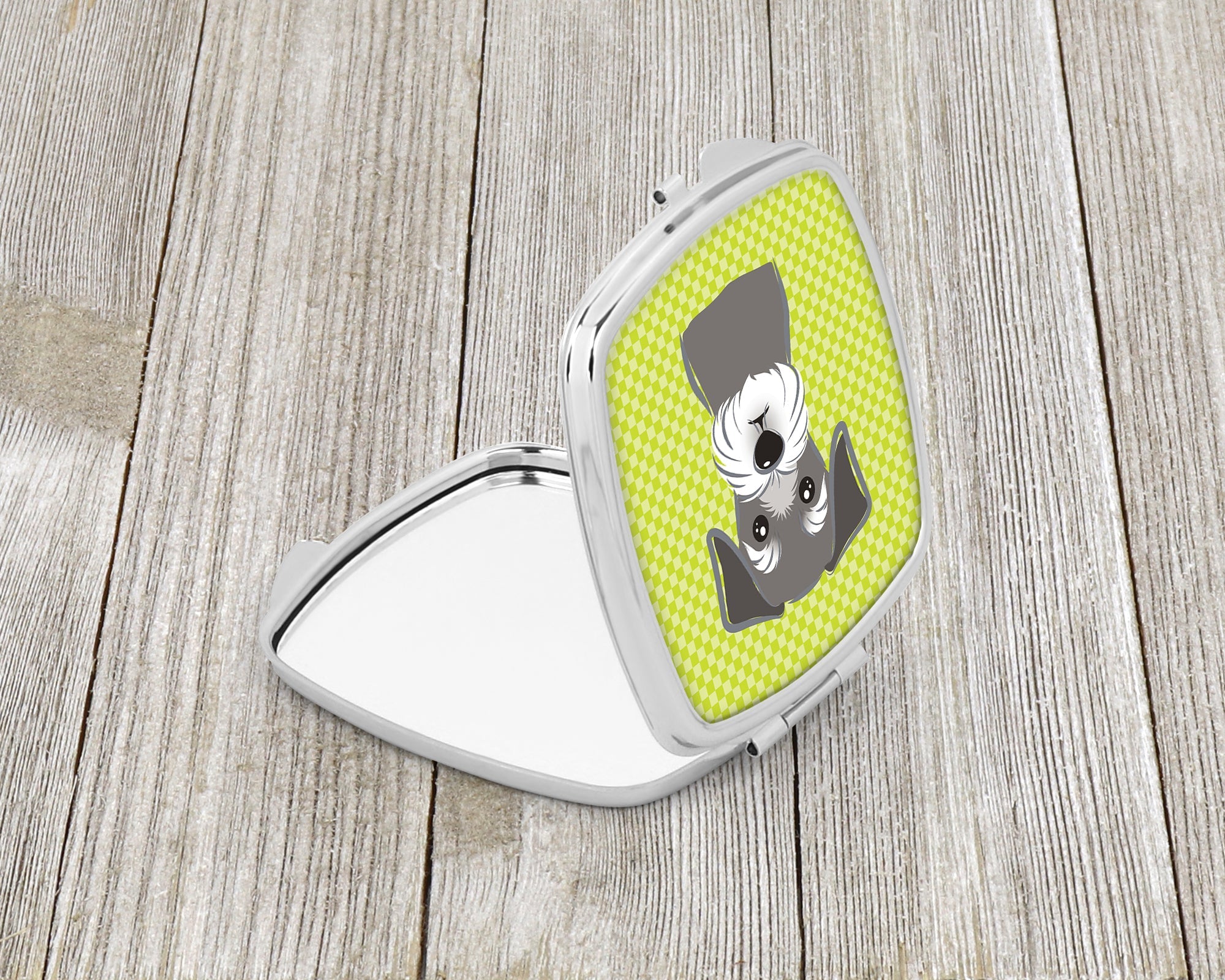 Checkerboard Lime Green Schnauzer Compact Mirror Decorative Travel Makeup Mirror for Women Girls Gifts Pocket Makeup Mirror Folding Handheld