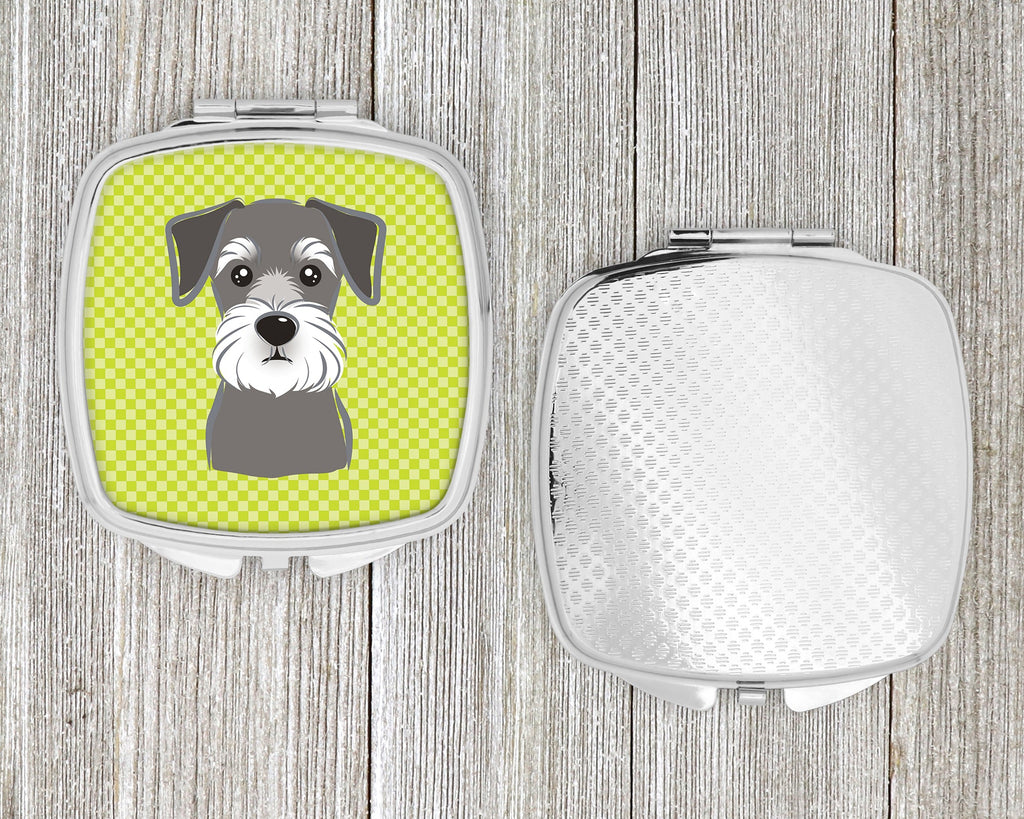 Checkerboard Lime Green Schnauzer Compact Mirror Decorative Travel Makeup Mirror for Women Girls Gifts Pocket Makeup Mirror Folding Handheld